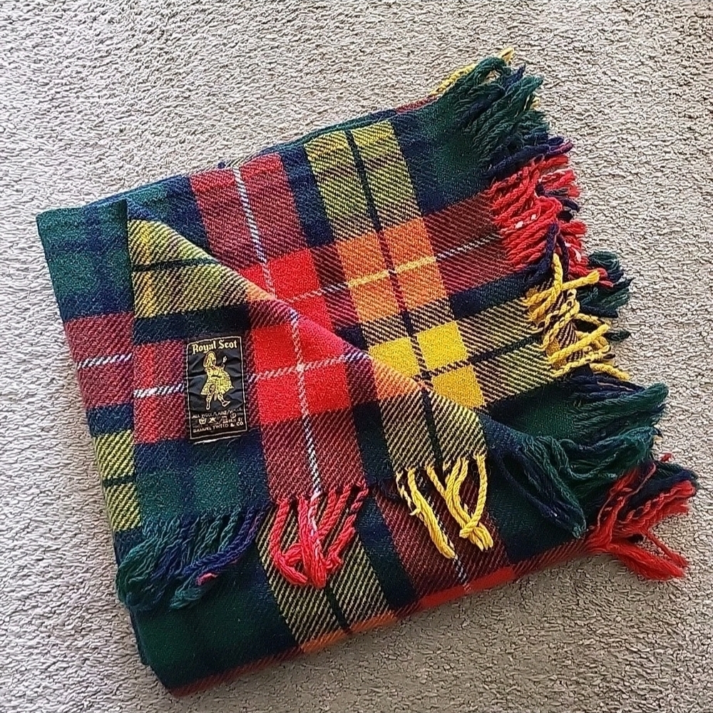 Vtg Royal Scot Samuel Tweed 100% Wool Throw Blanket Tartan Plaid 60"x47" UK Made